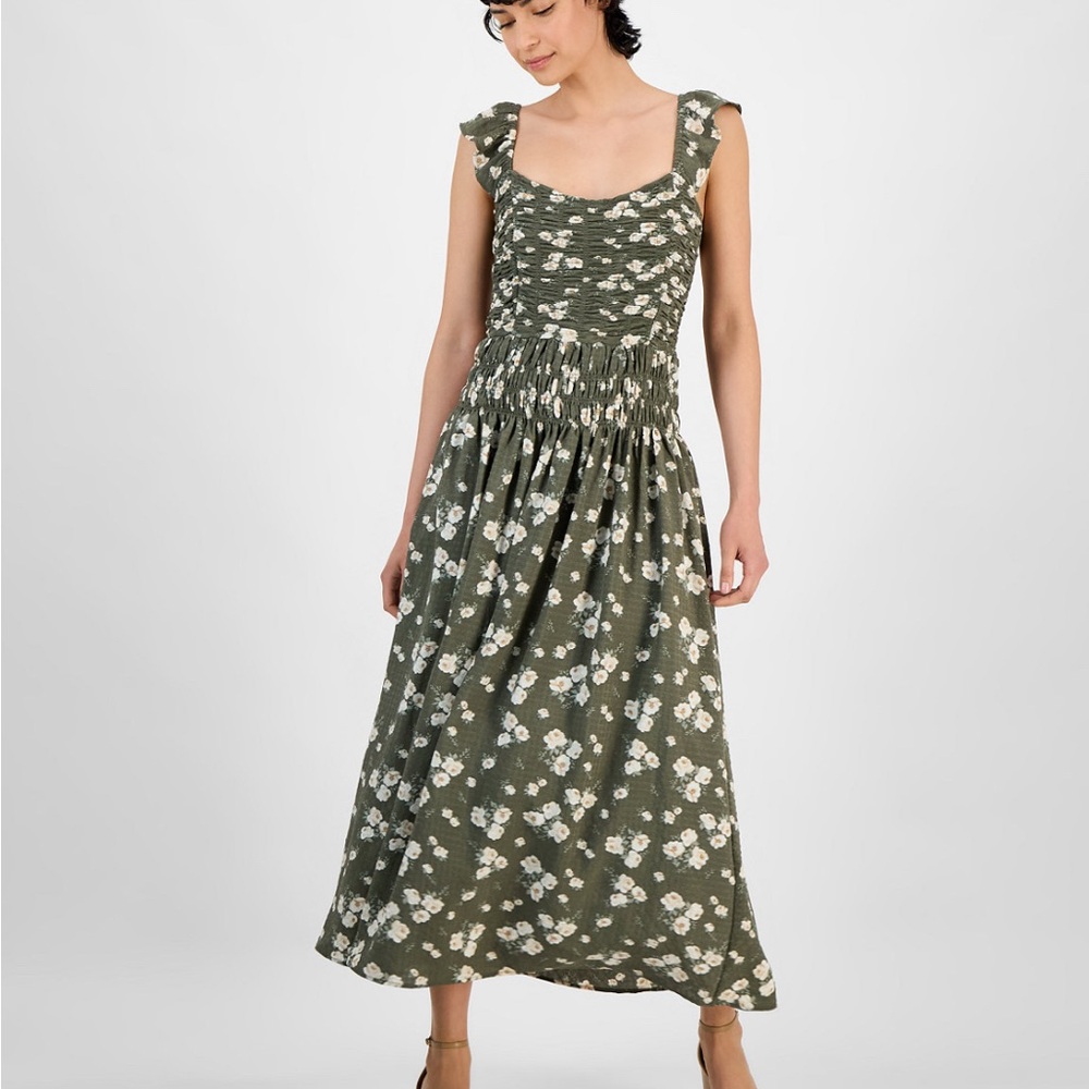 Women's Flutter-Sleeve Smocked Midi Dress